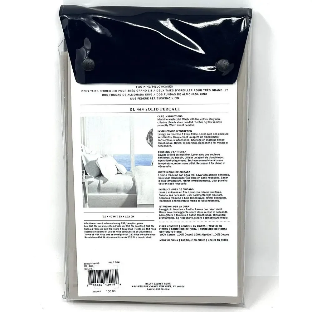 Ralph Lauren RL 464 KING Pair Pillowcases Pale Flannel Cotton Percale Set Of 2